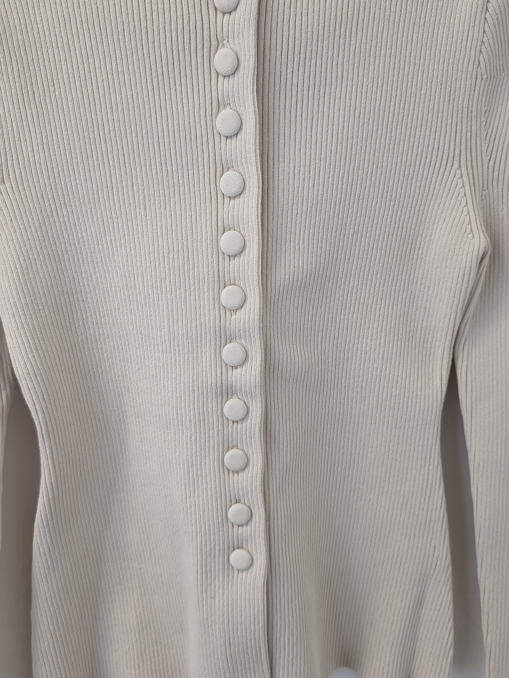ZARA NWT Cream Ribbed Knit Button Front Puff Sleeve Cardigan Top Size M - Picture 2 of 8